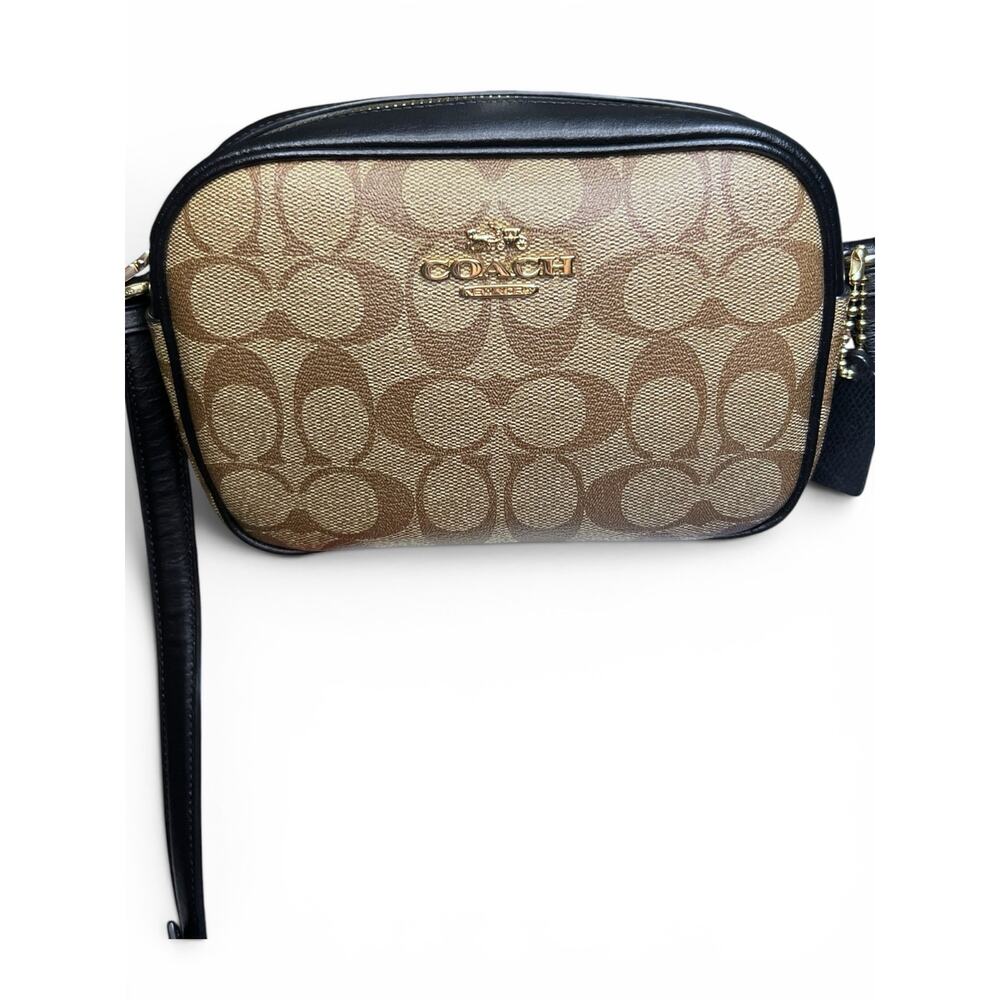 Coach Mini Jamie Camera Bag Signature Canvas Khaki Black EUC - Picture 9 of 13